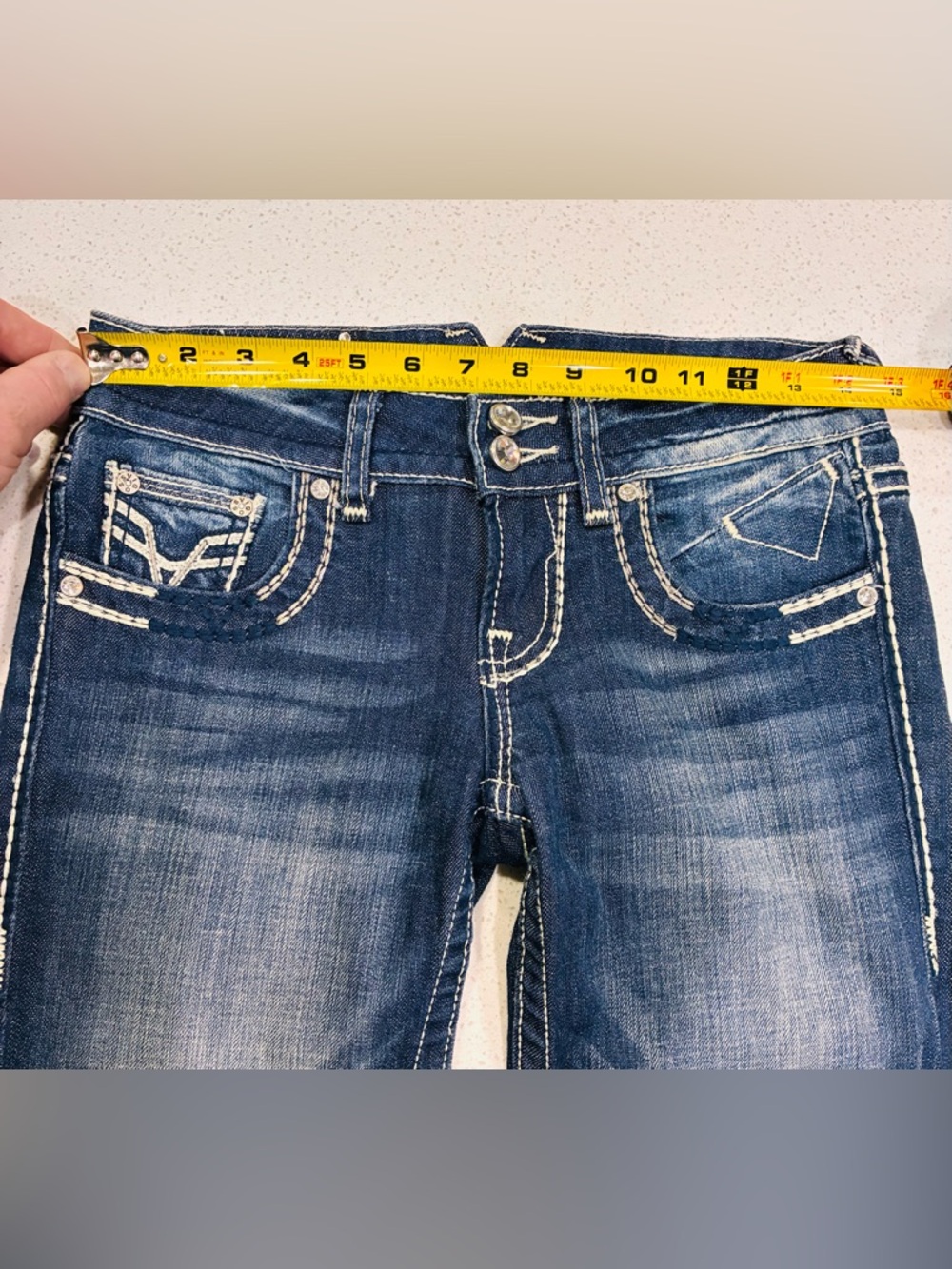 Vigoss Low Rise Straight Leg Jeans 28x32 Dark Blue Wash Stretch Y2K Women’s EUC - Picture 11 of 13